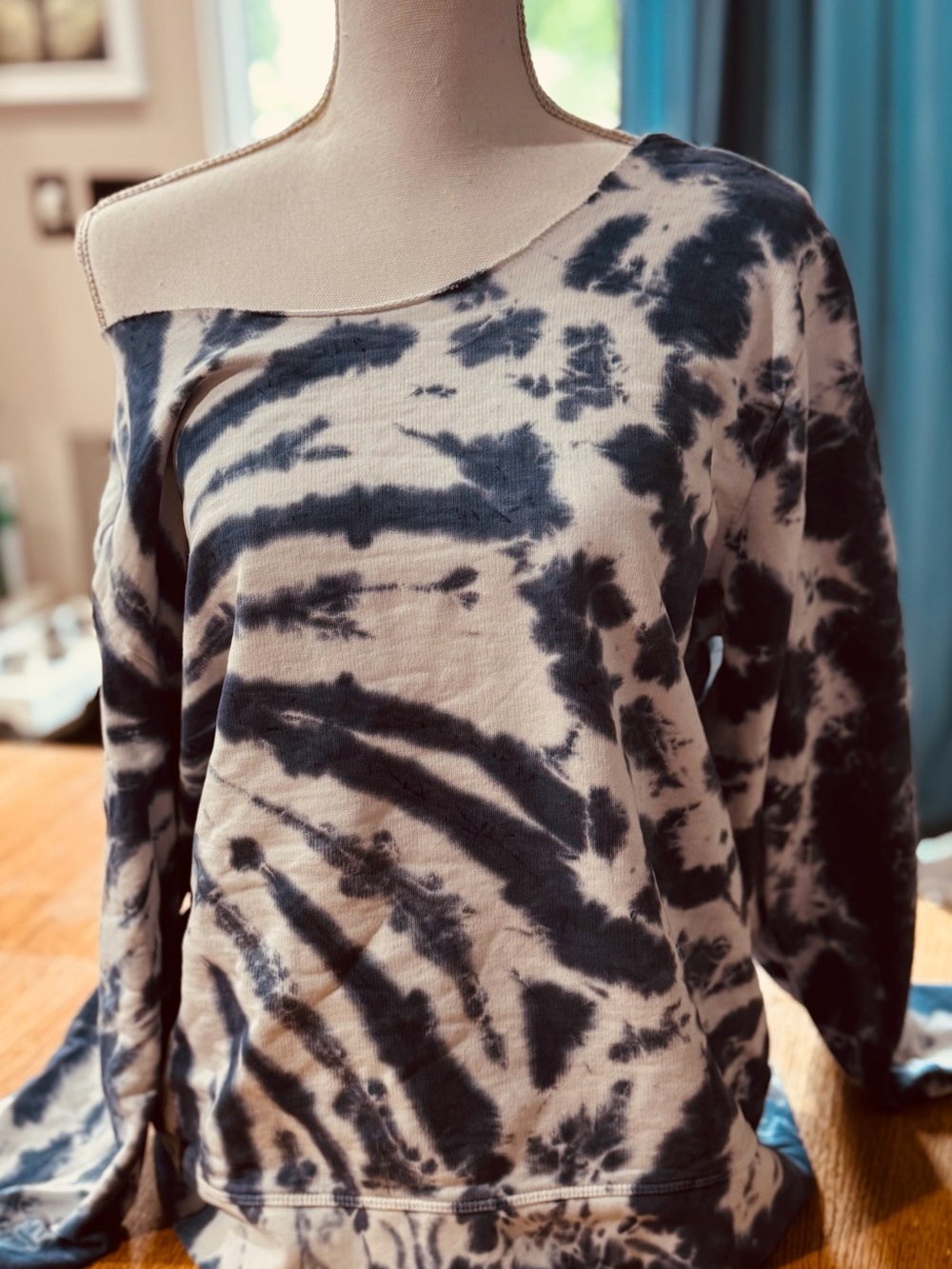 J. Crew navy & white Tie-Dye Scoop/cold shoulder Neck Sweatshirt